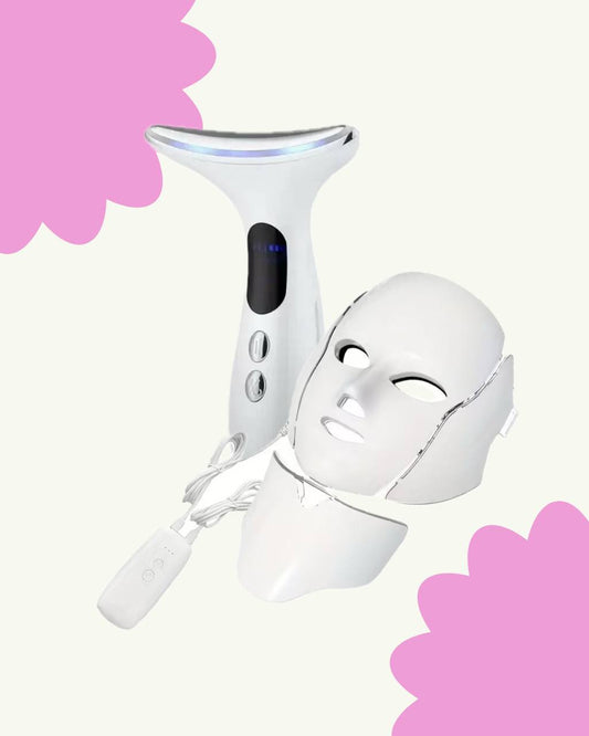 Face & Neck Care Set – LED Mask + Vibration Device for face