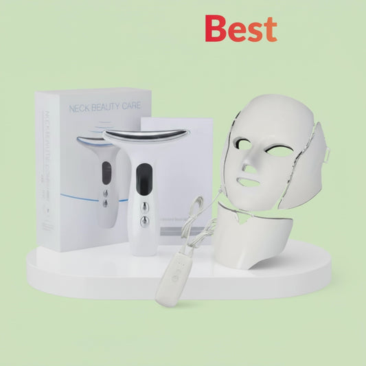 Face & Neck Care Set – LED Mask + Vibration Device for face